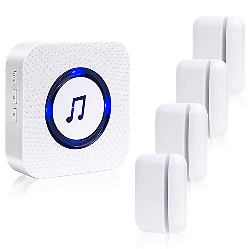 Door Chime Wireless Door Sensor SanJie Enter Alert Chimes for Business/Home with 5 adjustable volume 55 Ringtones 1000 Range,1 Plug-in Receiver 4 Magnetic sensors (White)