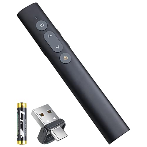 Presentation Clicker Presentation Remotes, Type C/USB A 2 in 1 Pointer, Remote PowerPoint Clicker,USB/Type-C for Computer Slide Advancer, Volume Control/Hyperlink/Switch Windows(Battery Included)