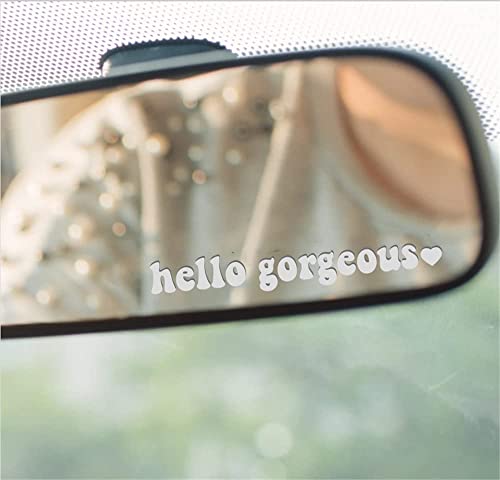 ZBOYZ 4pcs Hello Gorgeous Love Mirror Decal Rear View Mirror Decal Miniature Car Sticker Wall Decal Gift for Women (10cm, White)