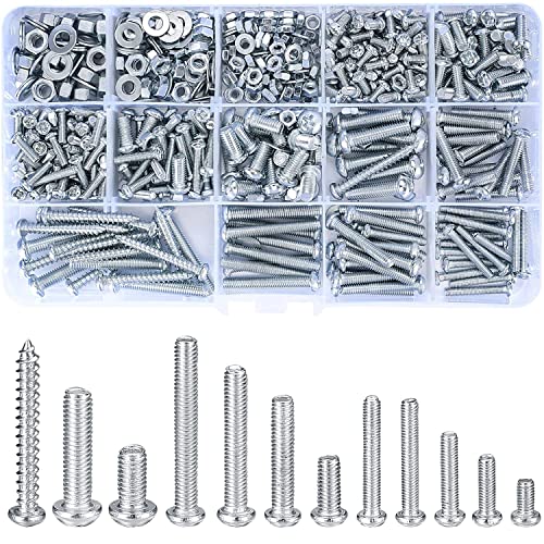 550 Pcs Machine Screws and Nuts and Bolts and Flat Washers Hardware Assortment Kit, M3/M4/M5 Phillips Pan Round Head Set, with Storage Case - 12 Sizes