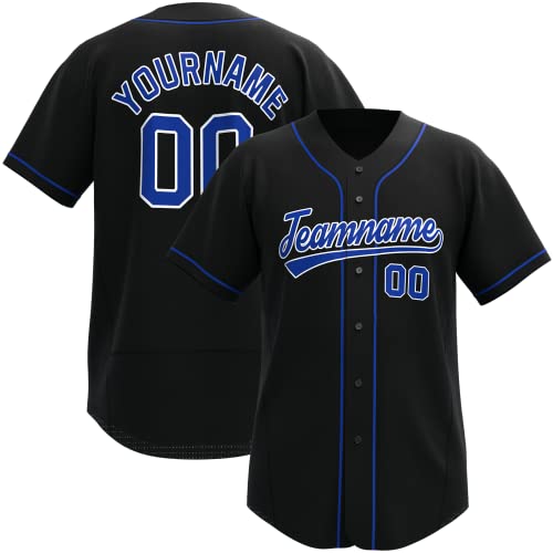 Custom Baseball Jersey Stitched/Printed Personanlized Button Down Shirts Sports Uniform for Men Women Youth Black-Blue