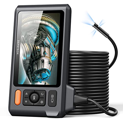 Triple Lens Sewer Inspection Camera with 50FT Semi-Rigid Cable, DEPSTECH 5"IPS Screen Endoscope Camera with Lights, 1080P Industrial Borescope, Split Screen, Waterproof Drain Pipe Camera,Carrying Case