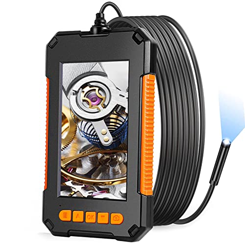 Industrial Endoscope Inspection Camera, 1080P HD Borescope Pipe Camera 4.3'' Screen Snake Camera with Light, Semi-Rigid Cable, 32G TF Card, for Automotive, Engine, Drain (8mm, 16.4FT)