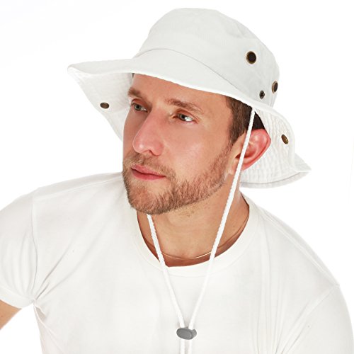 The Hat Depot 300N1510 Wide Brim Foldable Double-Sided Outdoor Boonie Bucket Hat (L/XL, 2. Cotton - White)