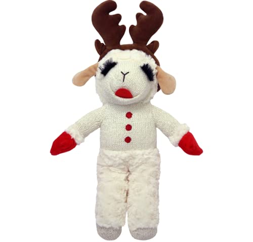 Multipet Holiday Lamb Chop with Reindeer Antlers Plush Dog Toy (13" Standing Lamb)
