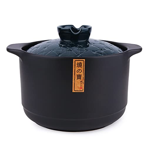 Lake Tian Ceramic Cooking Pot, Clay Pot Cooking, Earthenware Pot, Japanese Donabe, Chinese Ceramic/Casserole/Clay Pot/Earthen Pot Cookware Stew Pot Stockpot with Lid Small Steam,  blue 5.5L/5.8QT