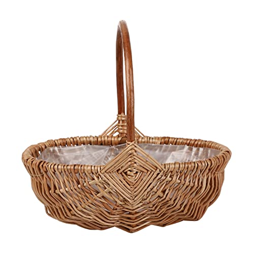WYI Rattan Flower Basket, Handmade Wicker Planter Basket with Plastic Liner & Handle, Woven Storage Basket for Home Wedding Garden Decoration, Brown,S(445MWRMURZRG2O2814UOR)