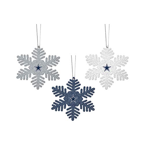 Dallas Cowboys NFL 3 Pack Metal Glitter Snowflake Ornament