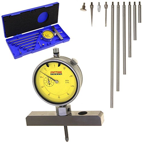 Anytime Tools Depth Gauge Dial Indicator 0-22" Measuring Range, 0.001" Resolution, 2-Position Base