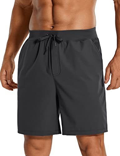 CRZ YOGA Men's Four-Way Stretch Workout Shorts - 7" Soft Durable Gym Athletic Running Hiking Shorts with Zip Pockets Ink Gray Medium