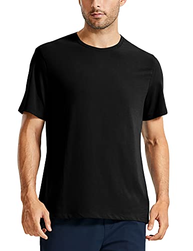 CRZ YOGA Men's Lightweight Pima Cotton Short Sleeve Athletic T-Shirts Workout Quick Dry Loose Fit Tees Black Large