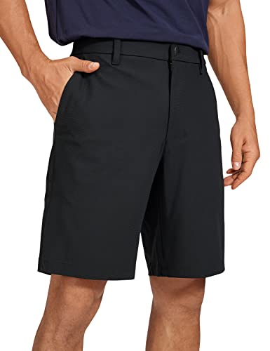 CRZ YOGA Men's All-Day Comfort Golf Shorts - 9'' Stretch Lightweight Casual Work Flat Front Shorts with Pockets Black 36