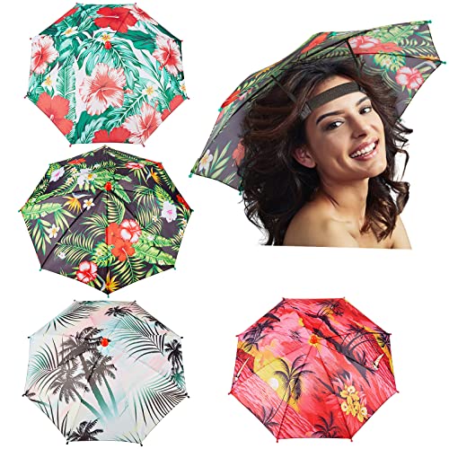 Amylove 4 Pack Summer Hawaii Umbrella Hat Colorful Head Umbrella Hat Umbrella for Adults and Kids Umbrella Caps Umbrella Headwear for Summer Hiking Camping Beach Sun Protection