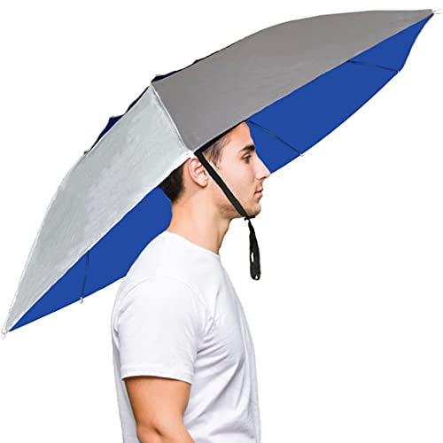 Mifashion Fishing Umbrella Hats Gardening Folding Umbrella Hat HeadwearSun Rain Cap Adjustable Multifunction Outdoor Headwear, Silver-Blue with wind vent, 0.39