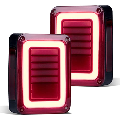 FIERYRED Upgraded LED Tail Lights Smoked Compatible with 07-18 Jeep Wrangler JK Reverse Light Turn Signal Lamp Running Lights