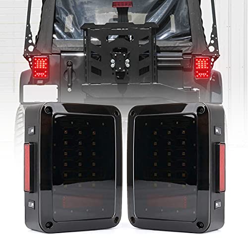 Jeep JK Tail Lights, Smoke Lens LED Tail Lights w/Turn Signal & Back Up Light with Brake Light for Jeep Wrangler JK JKU 2007-2018 (Smoke)