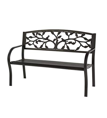 Plow & Hearth Weatherproof Tree of Life Outdoor Bench | Holds Up to 300 lbs | Garden Patio Porch Park Deck | Metal | Black