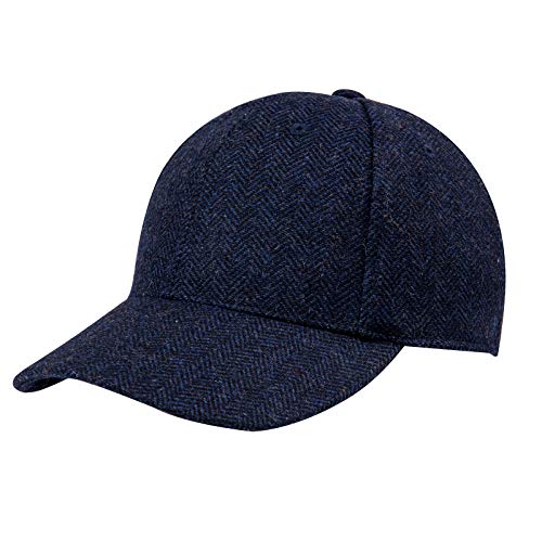 BOTVELA Men's Herringbone Tweed Baseball Cap Wool Blend Fitted Hat (Navy, 7 1/2)