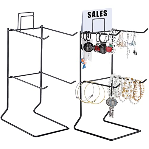 2 Pcs Key Chain Counter Display Rack Table Top Keychain Display Stand 12 Inch Tall Retail Counter Display Rack for Necklaces, Keychains, Earrings, Home Retail Store Jewelry Organization (Black)