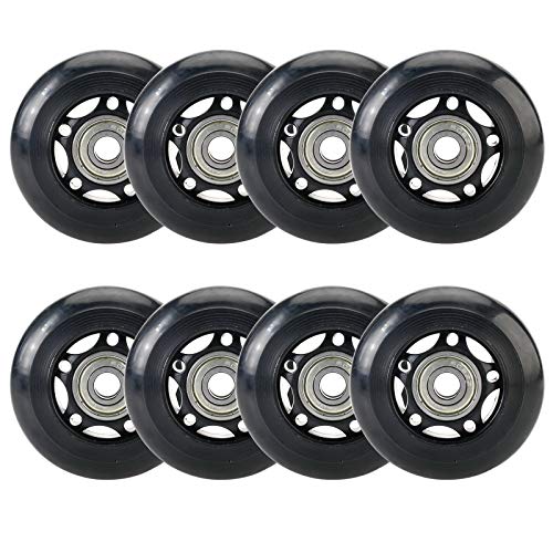 Yaegoo 8 PCS 64mm 80mm Inline Skate Wheels Skates Replacement Wheels with Bearings (Black, 64mm)