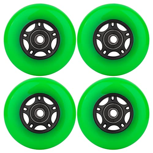 WHEELCOME Inline Skate Wheels with Bearings ABEC-9 and Floating Spacers for Blades Roller Hockey Skates, 85A Indoor & Outdoor, 64mm/70mm/72mm/76mm/80mm Dia, 4-Pack (Green, 64mm)