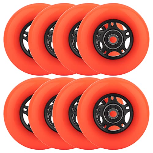 WHEELCOME Inline Skate Replacement Wheels with Bearings ABEC-9 and Floating Spacers for Blades Roller Hockey Skates, 85A Indoor & Outdoor, 64mm/70mm/72mm/76mm/80mm Dia, 8-Pack (Orange, 64mm)