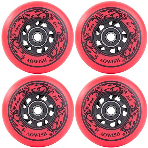AOWISH 4-Pack Inline Skate Wheels Outdoor Asphalt Formula 85A Hockey Roller Blades Replacement Wheel with Bearings ABEC-9 and Floating Spacers (Red, 80mm)