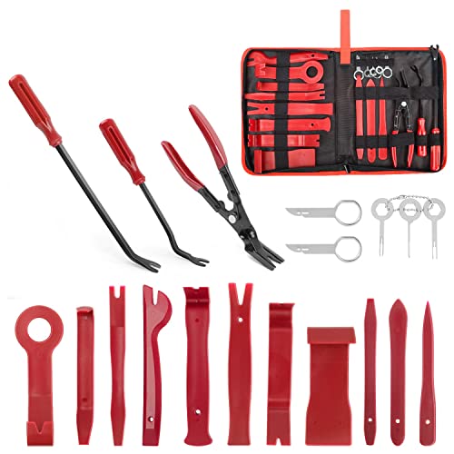 GOOACC 19Pcs Trim Removal Tool Set Panel Fastener Clips Removal Automotive Plastic Upholstery Pliers Removal Install Pry Car Tool with Storage Bag for Trim Panel Door Audio Clip Pliers Terminal