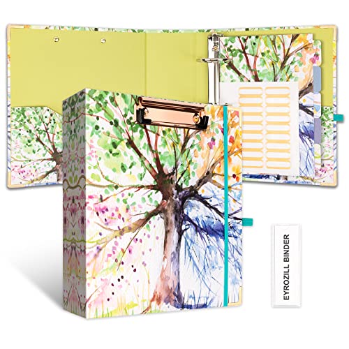 2 Inch Mini 3 Ring Binder for 5.5" x 8.5" Paper with 5-Tab Dividers EYROZILL Cute Mini Binder for School/Office Supplies and Home, Season Tree