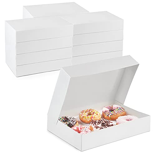 [25 Pack] 12x8x2.25 White Bakery Box - Holds 6 Donuts, Auto-Popup Cardboard Gift Packaging and Baking Containers, Cookies, Brownies, Pastry and Bread Boxes