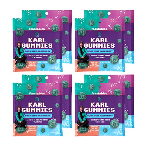 Feastables MrBeast Karl Gummy Sour Candy - Blue Raspberry - 1.76 oz Bag (Pack of 8)