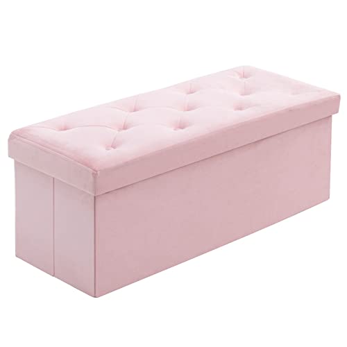 BRIAN & DANY 43.3in Folding Storage Ottoman Bench, 140L Velvet Large Footstools Cube for Living Room and Bedroom 43.3"x15.7"x15.7" - Pink