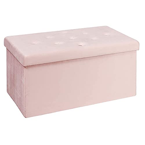 BRIAN & DANY Folding Storage Ottoman Bench, Velvet Ottoman with Storage for Living Room, Long Shoes Bench, Flannelette Footrest Benches Seat 30"x15"x15" (Pink)