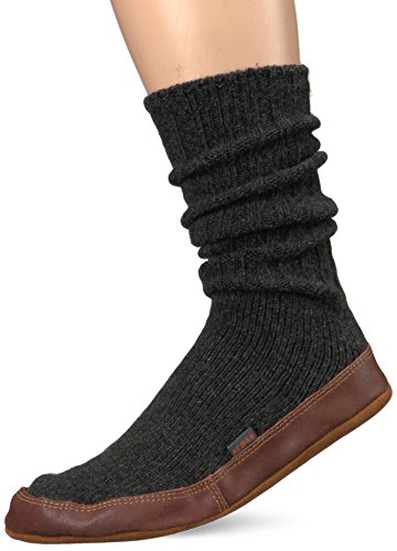 Acorn Unisex-Adult Original Slipper Sock, Flexible Cloud Cushion Footbed with a Mid-Calf Sock and Suede Sole, Charcoal Ragg Wool, Large