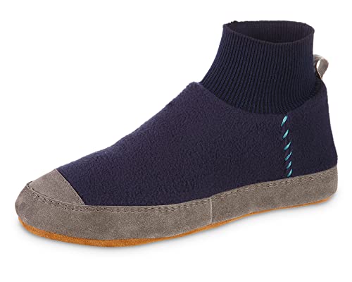 Acorn Unisex Polar Pair Ankle Fleece Slipper Sock, Navy Blue, 12-13 US Men