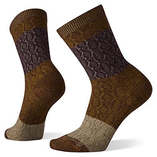 Smartwool SW005004H88M Women's Everyday Color Block Cable Crew Socks Acorn-Bordeaux Marl M