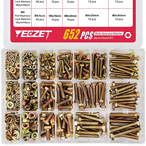 YEEZET 652PCS Grade 8.8 M4 M5 M6 Heavy Duty Bolts and Nuts Assortment Kit Includes 13 Most Common Sizes