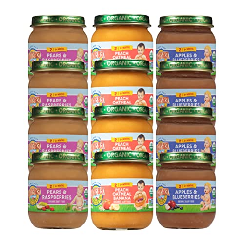 Earth's Best Organic Baby Food Jars, Stage 2 Fruit Puree for Babies 6 Months and Older, Organic Fruit Variety Pack, 4 oz Resealable Glass Jar (Pack of 12)