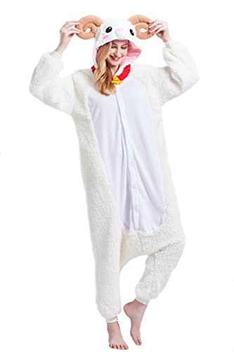 Magicalani Unisex Adult Animal Pajamas Goat Sheep Onesie Halloween Cosplay Costumes One Piece Sleepwear Homewear
