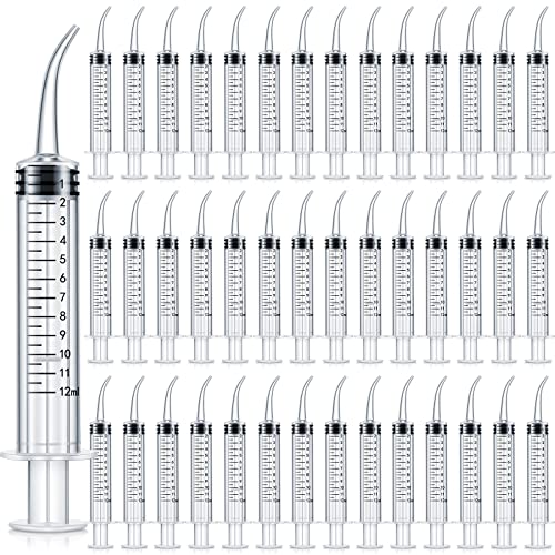 Zhengmy 100 Pack Dental Syringe with Curved Tip 12ml Dental Syringe Disposable Irrigation Syringe for Tonsil Stones Squirt Liquid Injection Mouthwash Cleaner Oral Dental Care