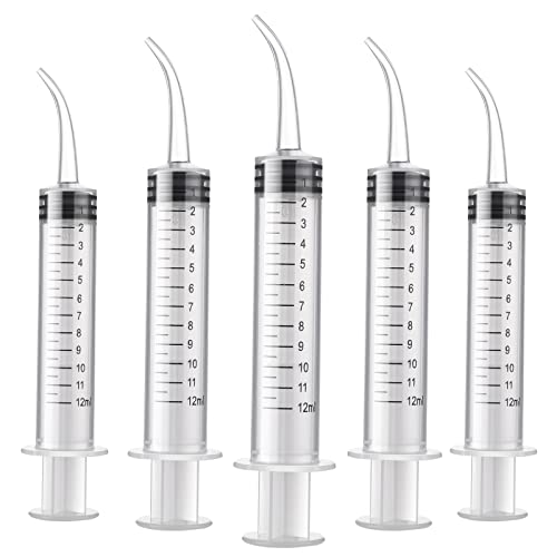 WLLHYF 5 Pack Dental Syringes12 ml Dental Irrigation Syringe with Curved Tip and Measure Scale Wisdom Teeth Syringe Irrigation Syringes for Oral Dental Care Cleaning