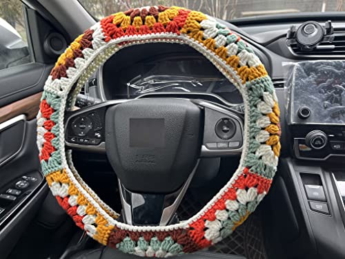 Steering Wheel Cover,Handmade Crochet Rainbow Sunflower Granny Square Steering Wheel Covers (Steering Wheel Cover)