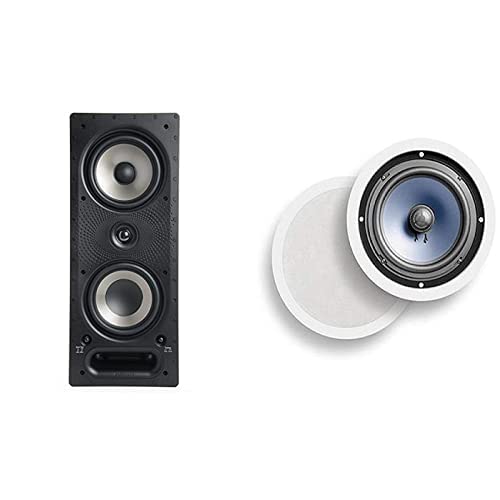 Polk Audio 265RT Sound Wall Mount Speakers, Black/White & Polk Audio RC80i Ceiling Mount Speakers, White