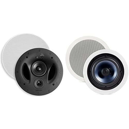 Polk Audio 70-RT 3-Way in-Ceiling Speaker (2.5 Driver, 7 Sub) - The Vanishing Series | Dual Band-Pass Bass Ports White & RC80i 2-Way Premium in-Ceiling 8" Round Speakers