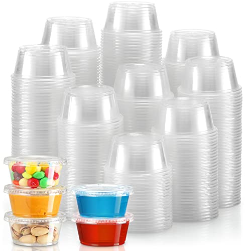 VITEVER [120 Sets - 3.25 oz ] Portion Cups With Lids, Small Plastic Containers with Lids, Airtight and Stackable Souffle Cups, Jello Shot Cups, Sauce Cups, Condiment Cups for Lunch, Party, Trips