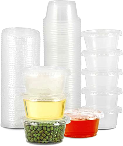 FICUCUSO [400 Sets - 2 oz] Jello Shot Cups Plastic Portion Cups With Lids,Condiment Containers Disposable Souffle Cups