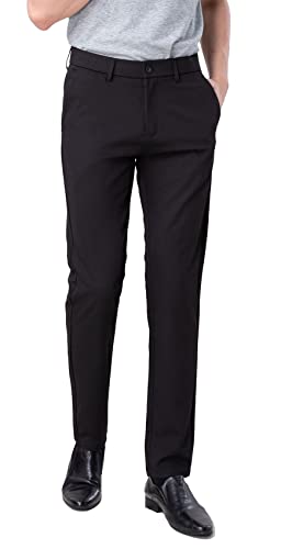 Plaid&Plain Mens Slim Fit Dress Pants Stretch Dress Pants 8101Black 29X32