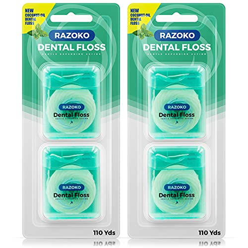 Coconut Oil Dental Floss Expanding Dental Floss Suitable for Wide Spaces (55 Yards, 4 Count) - Mint Flavor