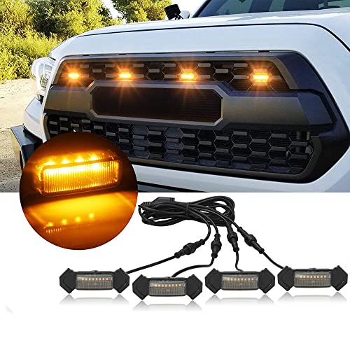4PCS Front Grille Lights for 2016-2023 Toyota Tacoma TRD Pro with Harness & Fuse (Amber)