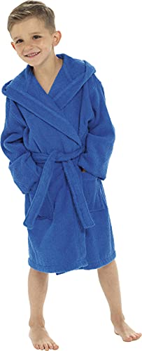 Childrens Kids Boys Girls Hooded Towelling Bathrobe Dressing Gown 100% Cotton Terry Towel Soft Towlling 7-13 Years (9-10 years, Royal Blue)